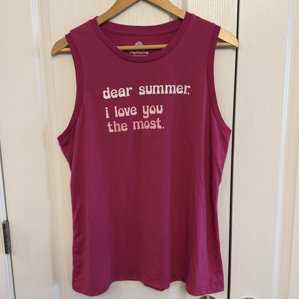 Positivitees Women's "Summer" Crew Neck Sleeveless T-Shirt Tank Top Sz XL 16-18